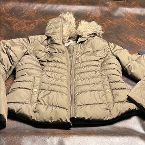 Mossimo Supply Co. Gray Jacket with Faux Fur Trim